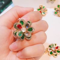 Color Tourmaline Flower Set Three-dimensional Camellia Pendant Open Ring Bracelet Earrings main image 5