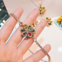 Color Tourmaline Flower Set Three-dimensional Camellia Pendant Open Ring Bracelet Earrings main image 6