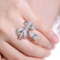 High-grade Bow Ring Women's Special-interest Design Light Luxury Three-dimensional Water Drop Pear-shaped High Carbon Diamond Middle Finger Ins Fashion Simple main image 4