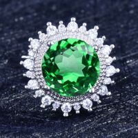 Sonnenblumen-smaragd Live-schmuck Großhandel Mit Kohlenstoff Reichen Diamanten Zirkon 5 Karat Smaragd Farbe Schatz Ring Frauen main image 1