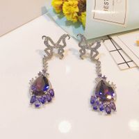 Designer Butterfly Earrings Water Drop Pear-shaped Amethyst Zircon Copper Earrings main image 6