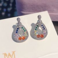 New Colorful Simulation Tourmaline Earrings Design Full Of Diamond Droplets Pear-shaped Rainbow Color Earrings main image 3