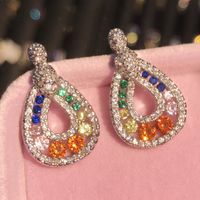 New Colorful Simulation Tourmaline Earrings Design Full Of Diamond Droplets Pear-shaped Rainbow Color Earrings main image 4