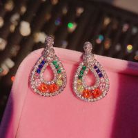 New Colorful Simulation Tourmaline Earrings Design Full Of Diamond Droplets Pear-shaped Rainbow Color Earrings main image 5