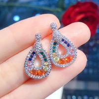 New Colorful Simulation Tourmaline Earrings Design Full Of Diamond Droplets Pear-shaped Rainbow Color Earrings main image 6
