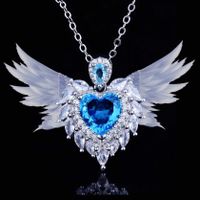 Nouveau Pendentif Aile D&#39;ange Simulation Collier Coeur Aile Aigue-marine main image 2