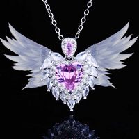 Nouveau Pendentif Aile D&#39;ange Simulation Collier Coeur Aile Aigue-marine main image 6