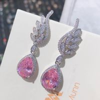 Internet Celebrity Live Hot Sale Light Luxury Romantic Argyle Pink Morgan Stone Stud Earrings Micro-inlaid Water Drop Pink Diamond Wings Earrings For Women main image 1
