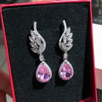 Internet Celebrity Live Hot Sale Light Luxury Romantic Argyle Pink Morgan Stone Stud Earrings Micro-inlaid Water Drop Pink Diamond Wings Earrings For Women main image 3