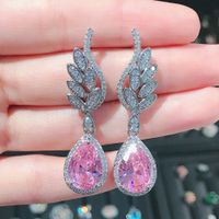 Internet Celebrity Live Hot Sale Light Luxury Romantic Argyle Pink Morgan Stone Stud Earrings Micro-inlaid Water Drop Pink Diamond Wings Earrings For Women main image 4