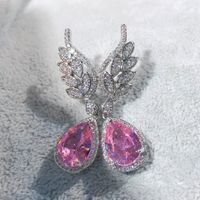 Internet Celebrity Live Hot Sale Light Luxury Romantic Argyle Pink Morgan Stone Stud Earrings Micro-inlaid Water Drop Pink Diamond Wings Earrings For Women main image 5