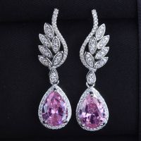 Internet Celebrity Live Hot Sale Light Luxury Romantic Argyle Pink Morgan Stone Stud Earrings Micro-inlaid Water Drop Pink Diamond Wings Earrings For Women main image 6