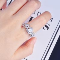 New Niche Design Heart-shaped Ring Inlaid With Diamonds Light Luxury Open Ring Female main image 5
