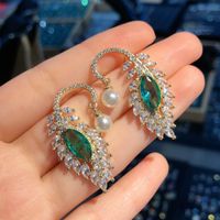 Peacock Feather Beccarite Inlaid Earrings Transparent Crystal Tian-tsui Retro Style Water Drop Ear Studs All-match Earrings Temperament main image 5