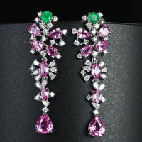 Heavy Industry Design Full Diamond Papalacha Color Stud Earrings Imitation Emerald Water Drop Earrings Lotus Corundum Long Earrings main image 2
