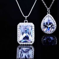 Live Broadcast New Elegant Simple And Fashionable Eight Hearts And Eight Arrows Rectangular Zircon Pendant Water Drop High Carbon Diamond Necklace For Women main image 2
