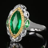 Xiaohongshu Gao Ding Jewelry Imitation Emerald Ring Luxury Full Diamond Two-color Electroplated Horse Eye Colored Gems Open Ring main image 3