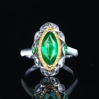 Xiaohongshu Gao Ding Jewelry Imitation Emerald Ring Luxury Full Diamond Two-color Electroplated Horse Eye Colored Gems Open Ring main image 4