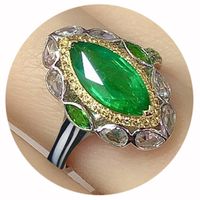Xiaohongshu Gao Ding Jewelry Imitation Emerald Ring Luxury Full Diamond Two-color Electroplated Horse Eye Colored Gems Open Ring main image 5