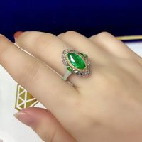 Xiaohongshu Gao Ding Jewelry Imitation Emerald Ring Luxury Full Diamond Two-color Electroplated Horse Eye Colored Gems Open Ring main image 6