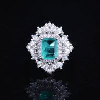 Paraiba Ring Princess Square Diamond Emerald Cut Color Treasure Open Ring main image 2