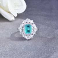 Paraiba Ring Princess Square Diamond Emerald Cut Color Treasure Open Ring main image 4