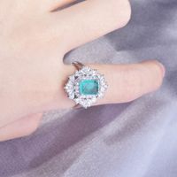 Paraiba Ring Princess Square Diamond Emerald Cut Color Treasure Open Ring main image 6