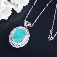 European And American Full Zircon Retro Necklace Lake Blue Imitation Egg-shaped Large Carat Color Tourmaline main image 6