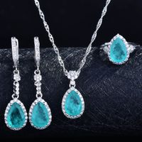 Bijoux En Gros Simulation Naturel Paraiba Ensemble Goutte D&#39;eau Forme Anneau Pendentif Collier Boucles D&#39;oreilles main image 1