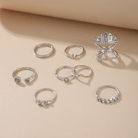 Europe And America Cross Border Twin Fashion Ornament Silver Diamond-studded Ring Eight-piece Set Irregular Open Ring Set main image 4