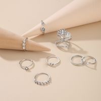 Europe And America Cross Border Twin Fashion Ornament Silver Diamond-studded Ring Eight-piece Set Irregular Open Ring Set main image 6