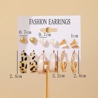 New Retro C-shaped Earrings Set 6 Pairs Creative Personality Dripping Oil Leopard Love Butterfly Earrings main image 3