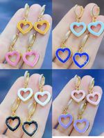 Korean Hit Color Peach Heart Earrings Hollow Dripping Oil Color Heart-shaped Pendant Earrings main image 1