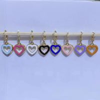Korean Hit Color Peach Heart Earrings Hollow Dripping Oil Color Heart-shaped Pendant Earrings main image 3