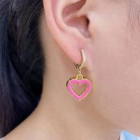 Korean Hit Color Peach Heart Earrings Hollow Dripping Oil Color Heart-shaped Pendant Earrings main image 4