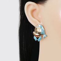55734 Europäische Und Amerikanische Neue Ölig Süße Frauen Cartoon Kleine Fisch Ohrringe Diamant Ohrringe Hersteller Großhandel main image 3
