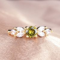 Cross-border New European And American Olive Green Zircon Ring Fashion Diamond Ring Color Open Ring main image 1