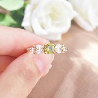 Cross-border New European And American Olive Green Zircon Ring Fashion Diamond Ring Color Open Ring main image 5