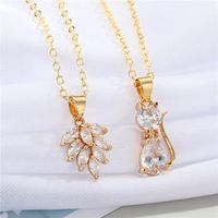 European Cross-border Jewelry Simple And Cute Crystal Kitten Leaf Pendant Necklace Exquisite Animal Clavicle Chain main image 3