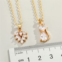 European Cross-border Jewelry Simple And Cute Crystal Kitten Leaf Pendant Necklace Exquisite Animal Clavicle Chain main image 5
