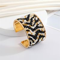 Bohemian Retro Color Rice Bead Wide Bracelet Metal Striped Leopard Print Big Bracelet main image 3