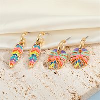 Bohemian Retro Color Dripping Leaf Earrings Metal Hoop Pendant Earrings main image 1
