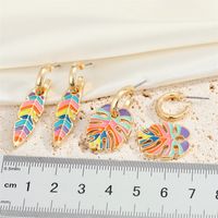 Bohemian Retro Color Dripping Leaf Earrings Metal Hoop Pendant Earrings main image 5