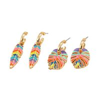Bohemian Retro Color Dripping Leaf Earrings Metal Hoop Pendant Earrings main image 6