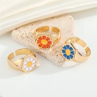 Ornament Simple Trend Drop Oil Daisy Ring Alloy Flower Ring Opening Europe And America Cross Border main image 2