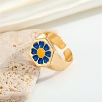 Ornament Simple Trend Drop Oil Daisy Ring Alloy Flower Ring Opening Europe And America Cross Border main image 3