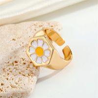 Ornament Simple Trend Drop Oil Daisy Ring Alloy Flower Ring Opening Europe And America Cross Border main image 4