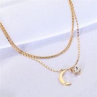 European Cross-border Fashion Simple Metal Stacked Necklace Rhinestone Star Moon Pendant Clavicle Chain main image 2
