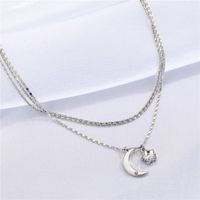 European Cross-border Fashion Simple Metal Stacked Necklace Rhinestone Star Moon Pendant Clavicle Chain main image 3