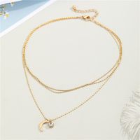 European Cross-border Fashion Simple Metal Stacked Necklace Rhinestone Star Moon Pendant Clavicle Chain main image 5